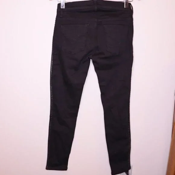 NWOT Hudson Black Leather Trimmed Lace Up Jeans Sz 25 - Picture 3 of 6